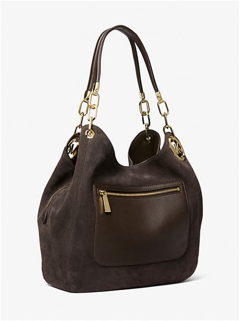 michael kors joan large suede shoulder bag|Michael Kors flat shoulder handbags.